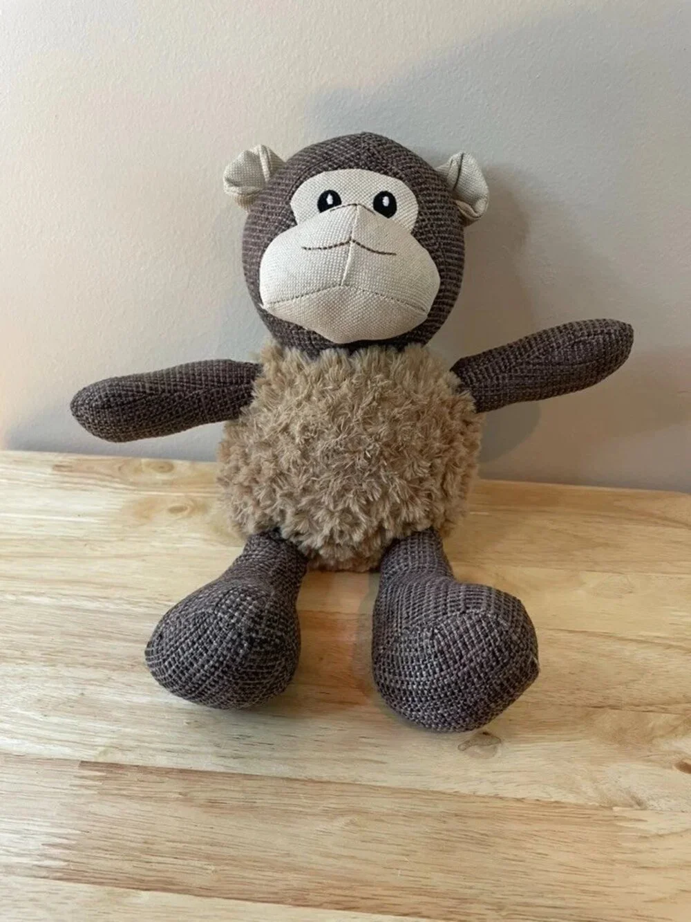 Brooklyn Pet Gear Jungle Friends Monkey Dog Toy Burlap Plush Squeaky 13"